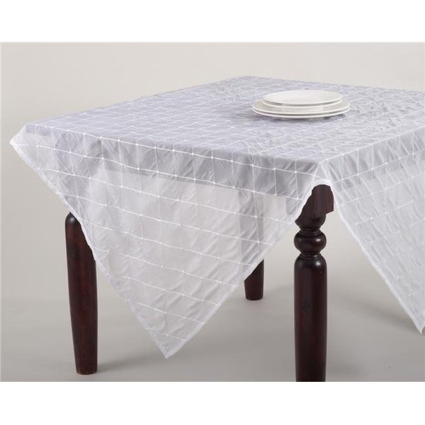 Saro Lifestyle SARO 1714.W60S 60 in. Square Stitched Sheer Design Polyester Topper or Tablecloth - White 1714.W60S